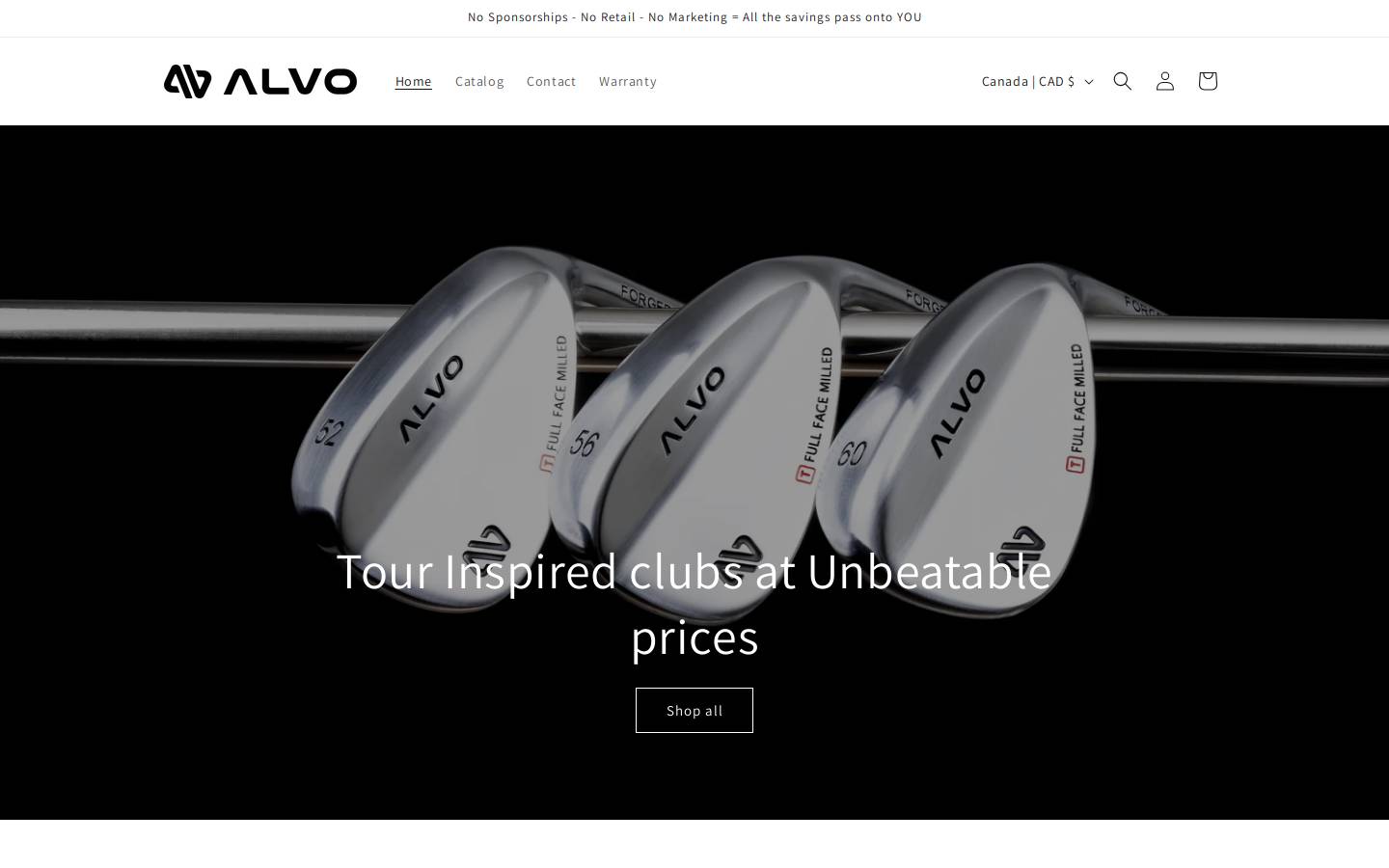 alvogolf.com homepage screenshot