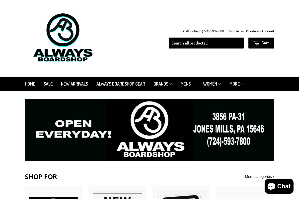 Always Boardshop homepage screenshot
