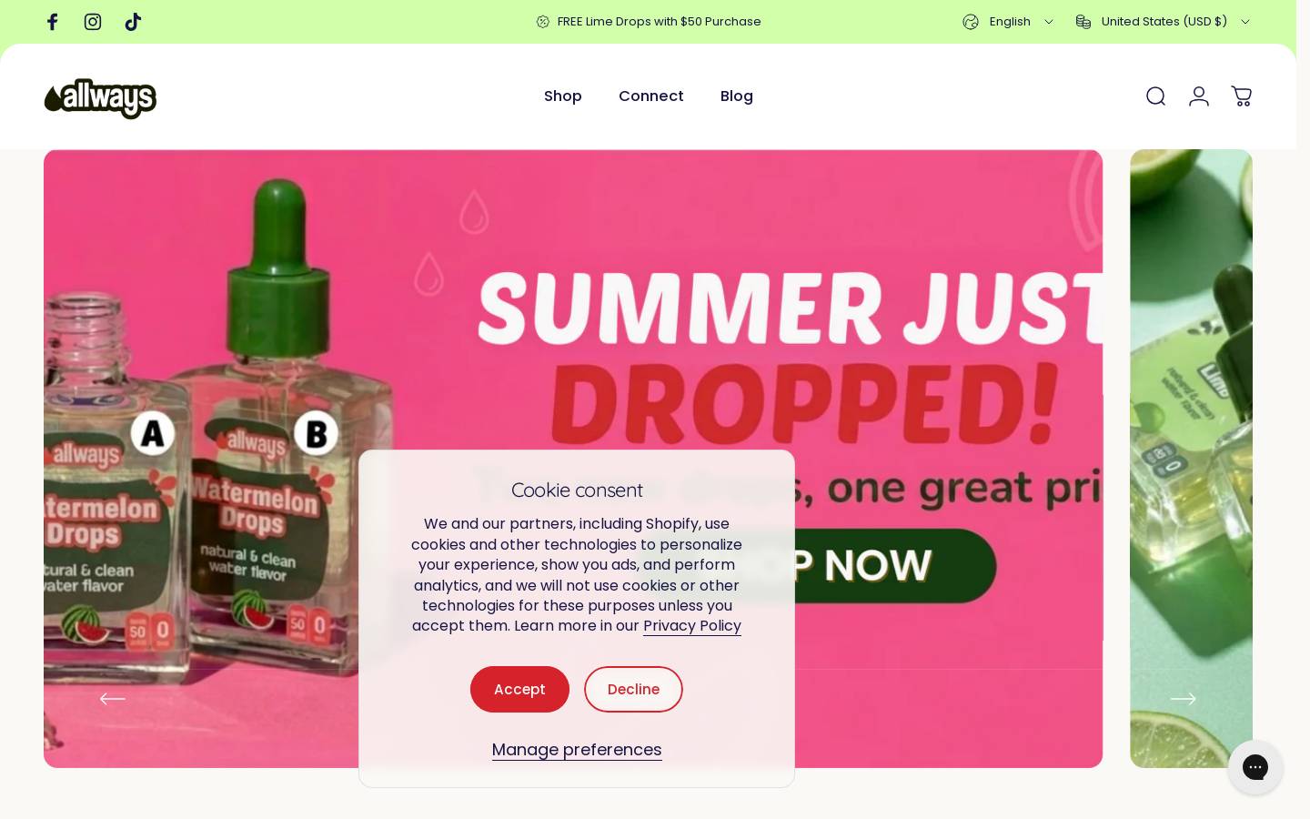 alwaysdrinks.com homepage screenshot