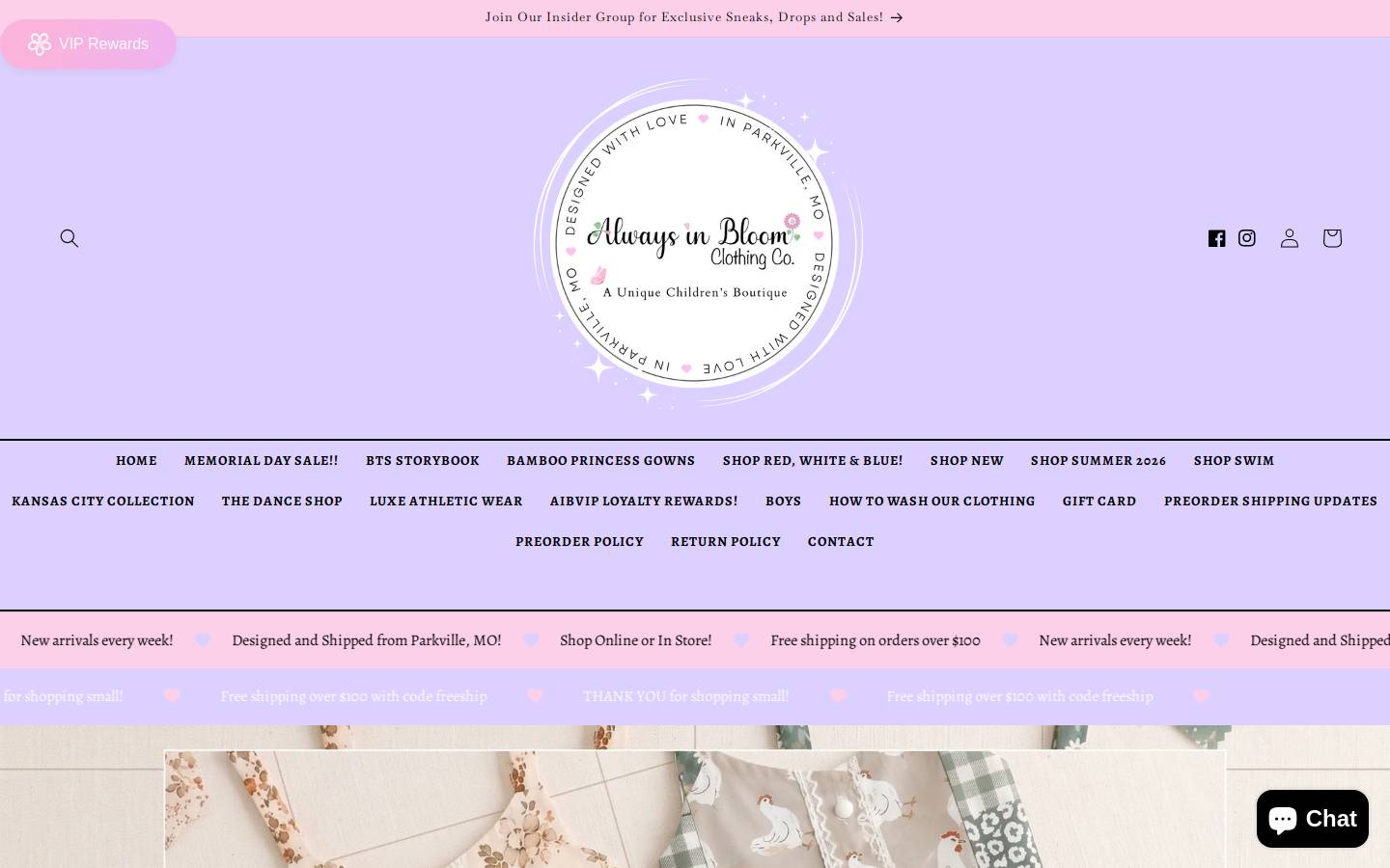 alwaysinbloomclothing.com homepage screenshot