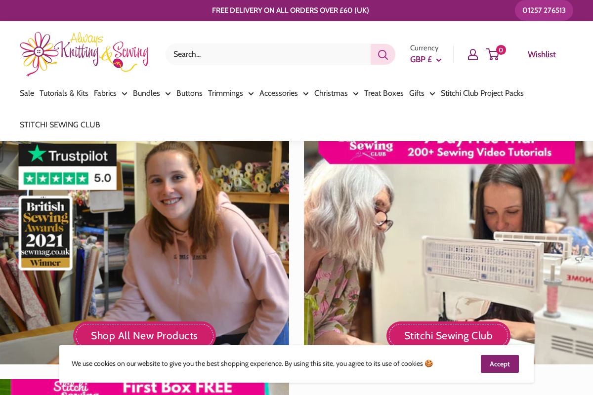 AlwaysKnittingSewing homepage screenshot