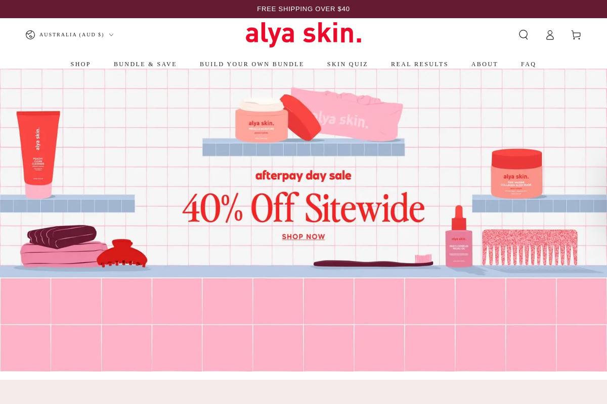 Alya Skin Australia homepage screenshot