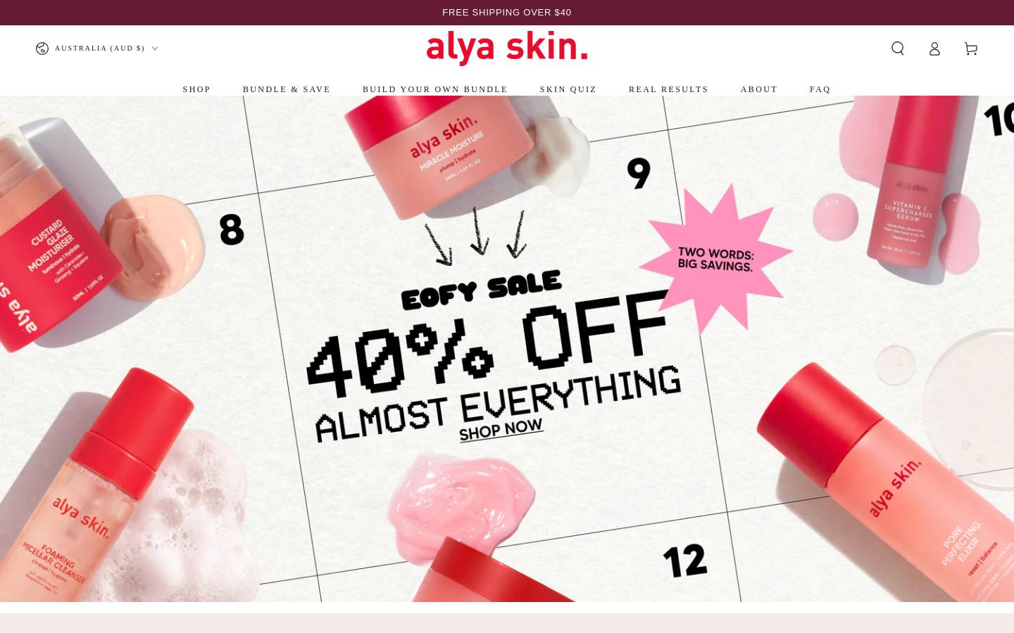 Alya Skin Australia homepage screenshot