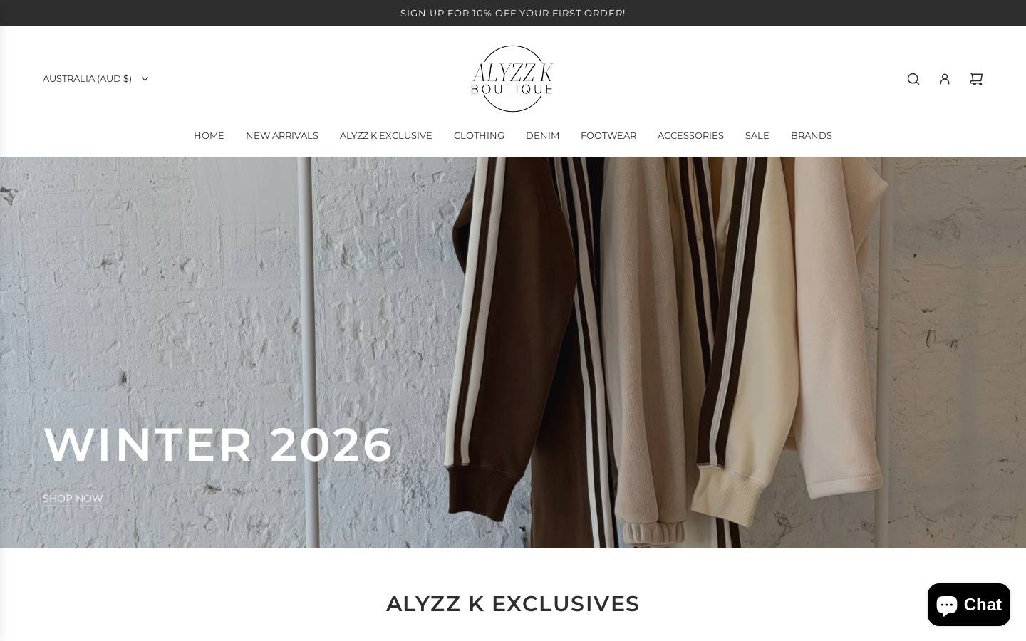 alyzzkboutique.com homepage screenshot