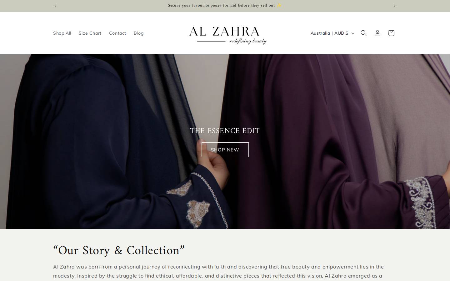 alzahra.au homepage screenshot