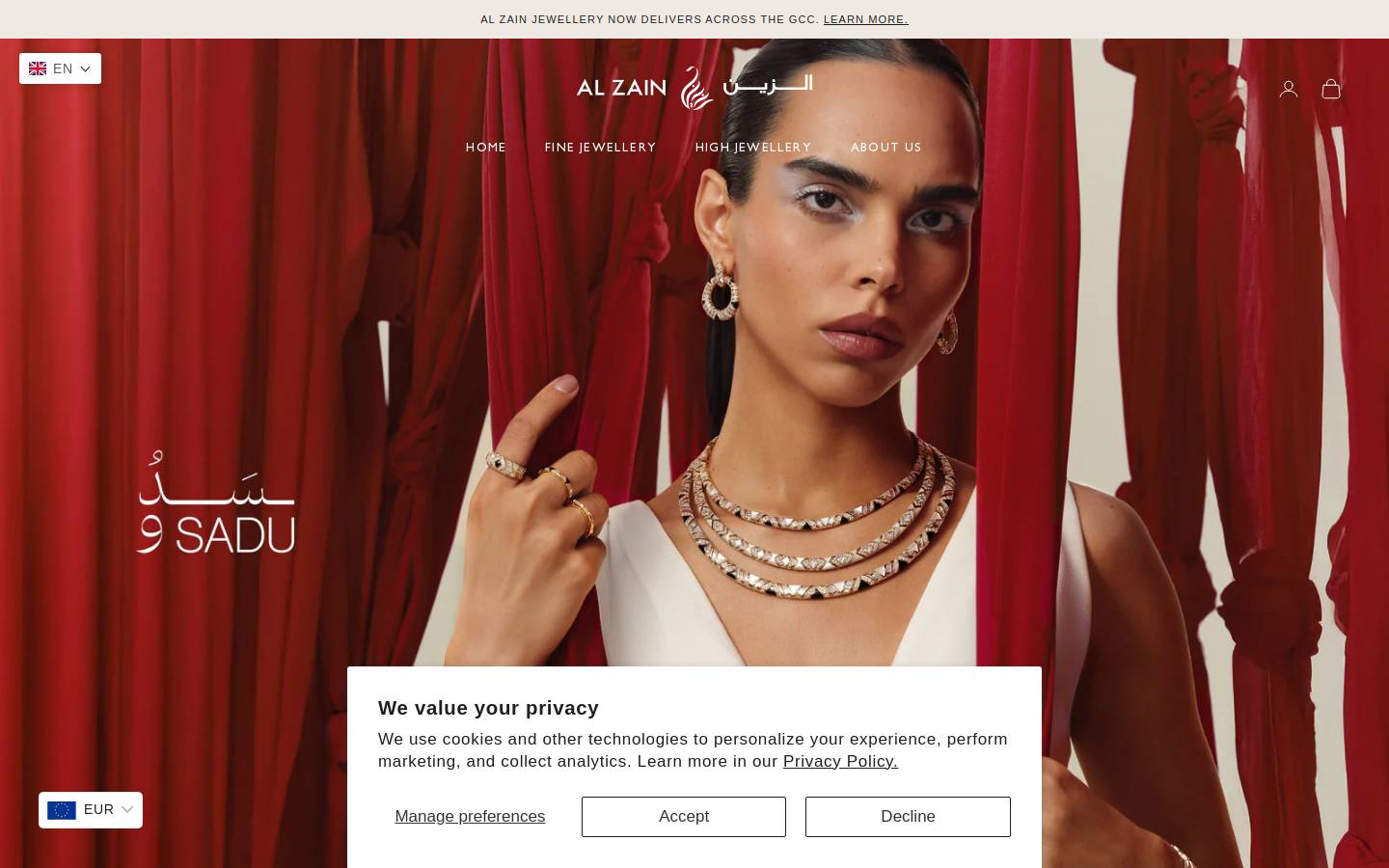 AL ZAIN Jewellery homepage screenshot