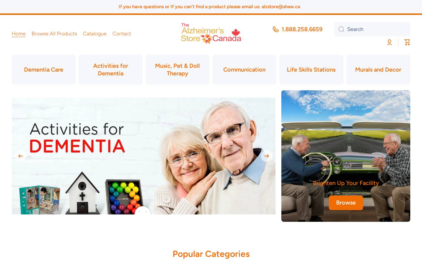 The Alzheimer’s Store homepage screenshot
