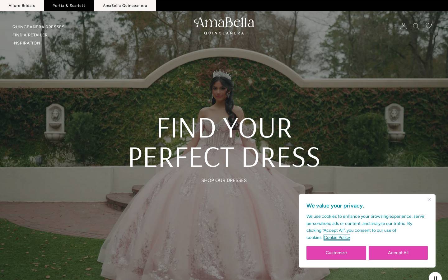 amabellaquinceanera.com homepage screenshot