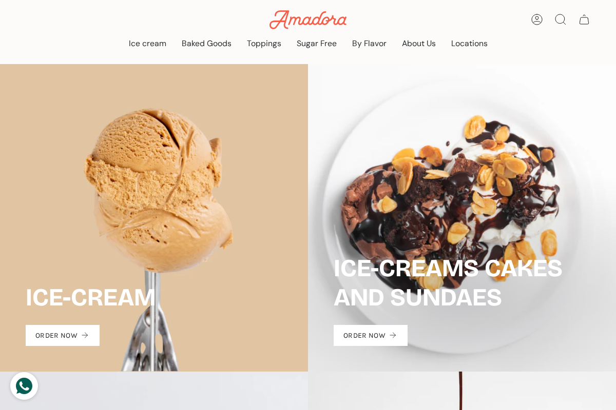 Amadora Ice cream homepage screenshot
