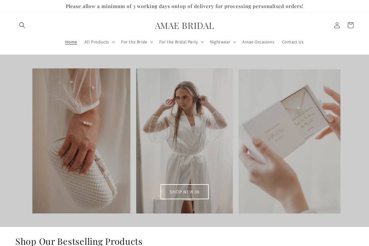 amaebridal.com homepage screenshot
