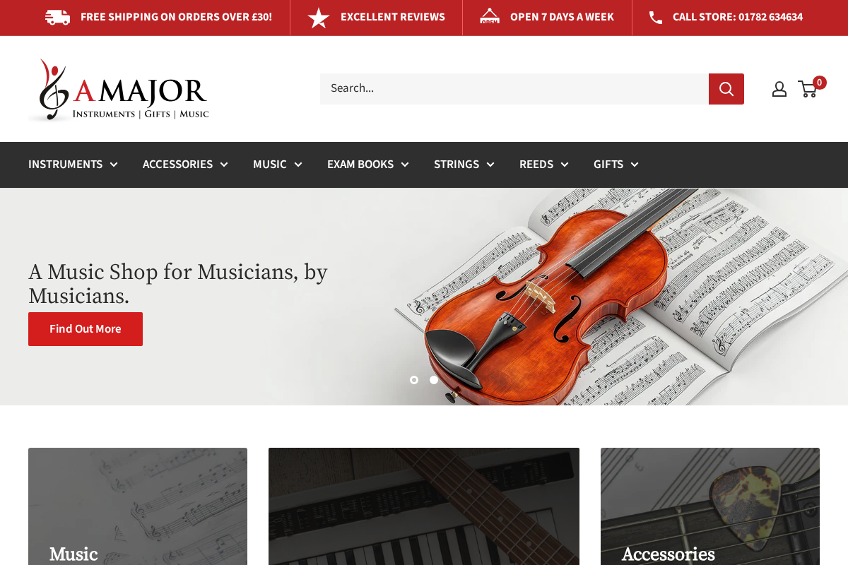 A Major Music homepage screenshot