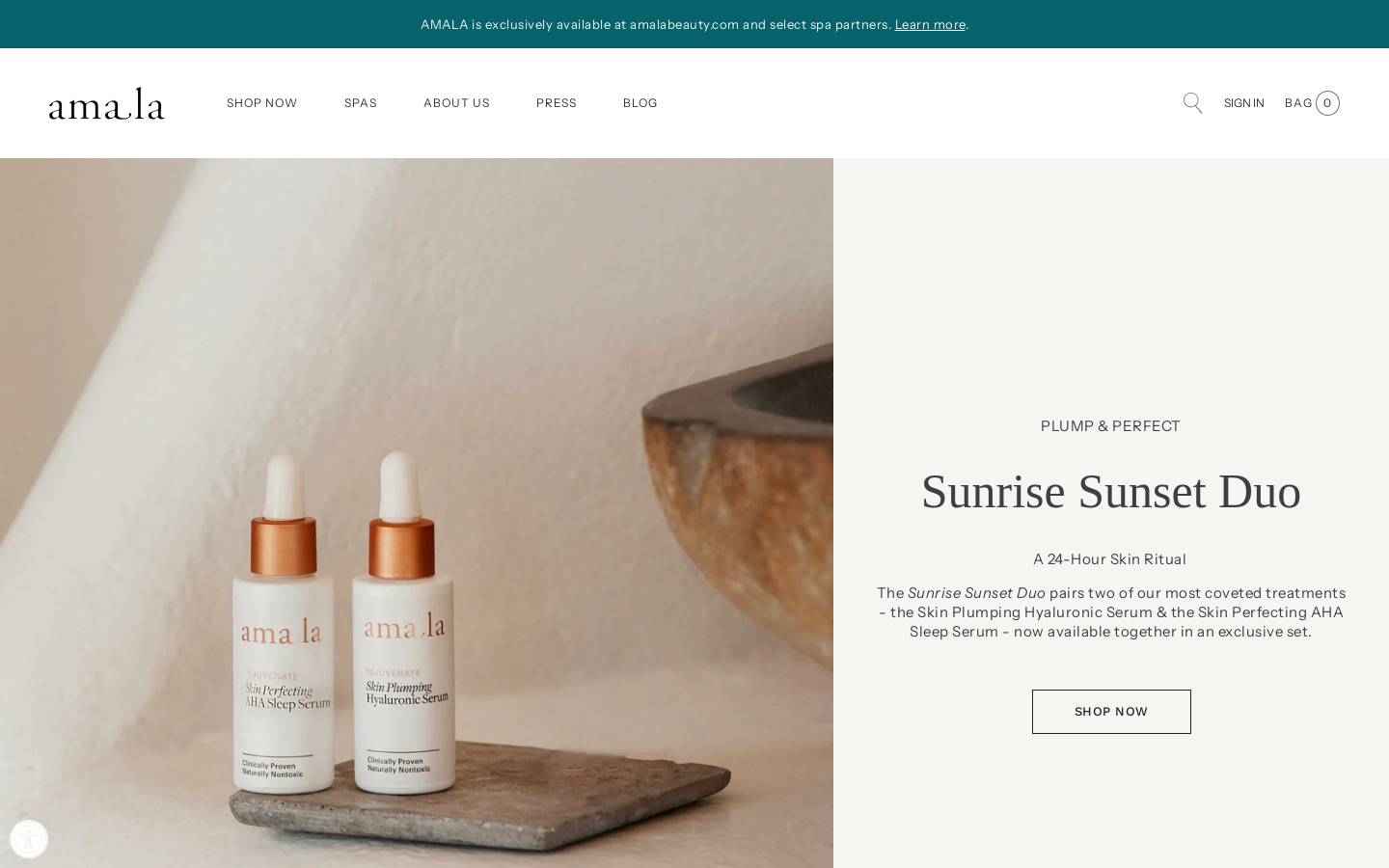amalabeauty.com homepage screenshot