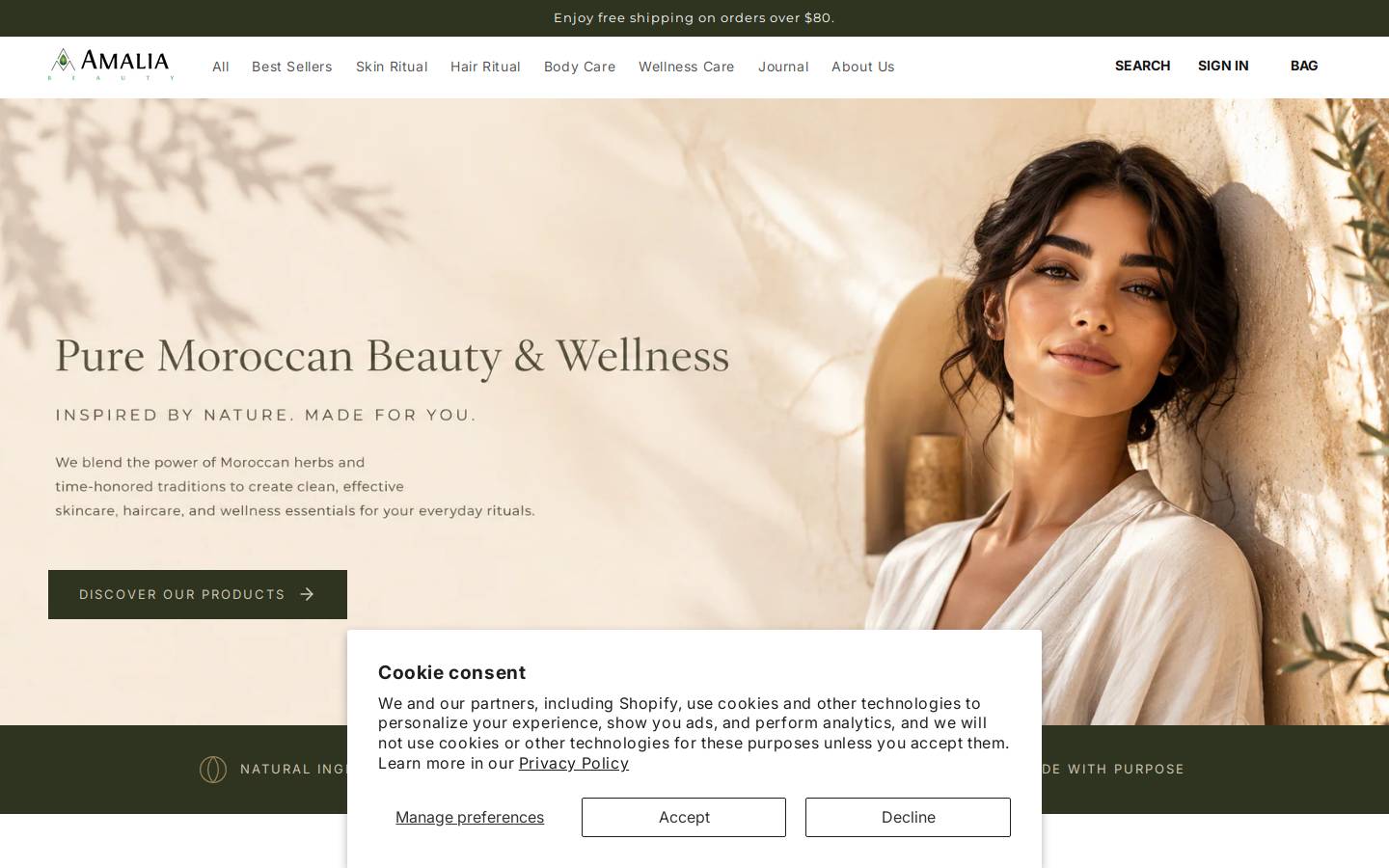 amaliabeauty.com homepage screenshot