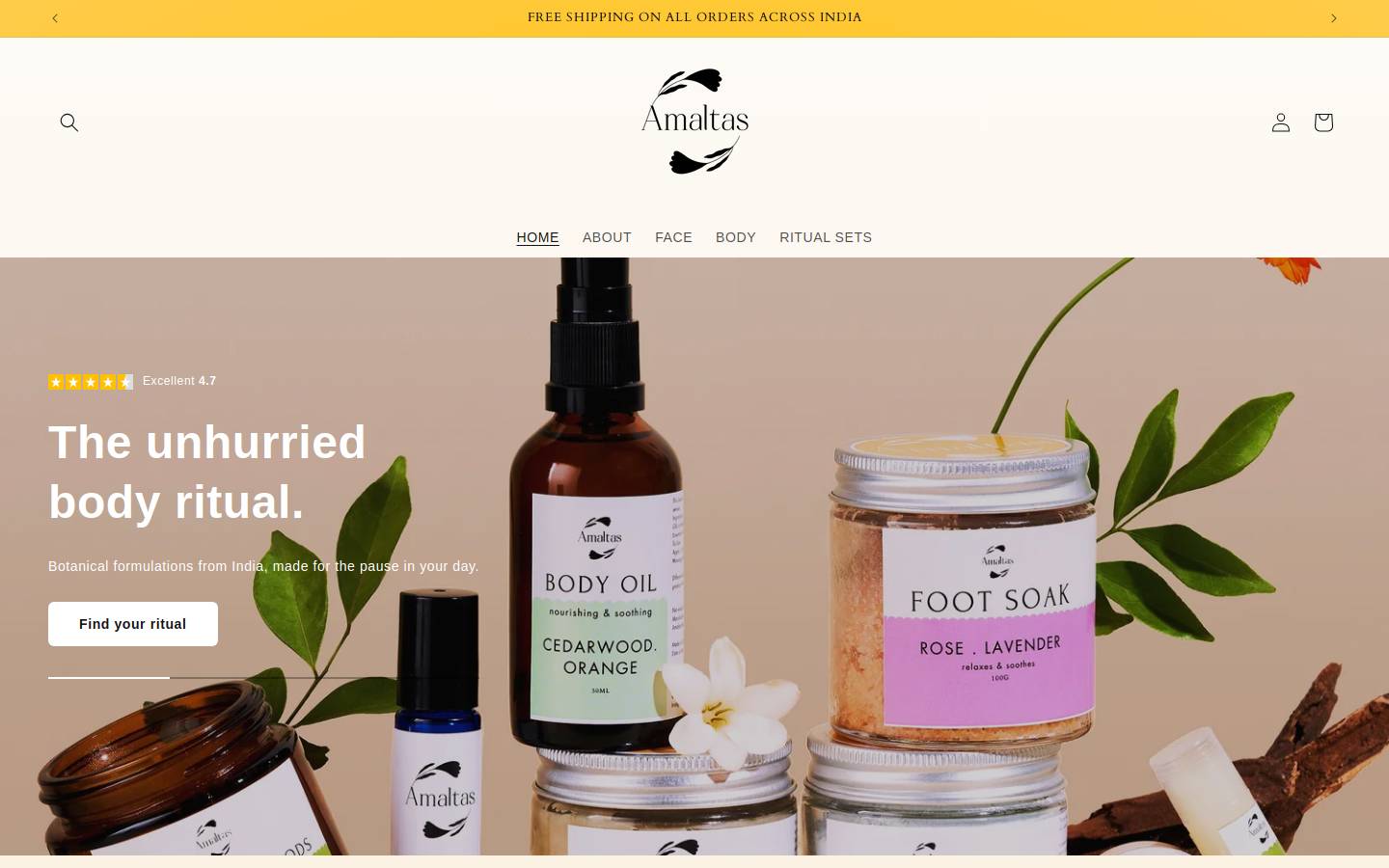 amaltasbeauty.com homepage screenshot