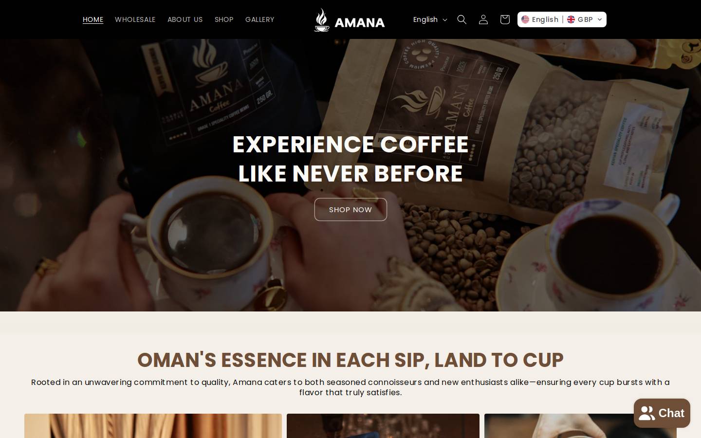 amana-coffee.com homepage screenshot