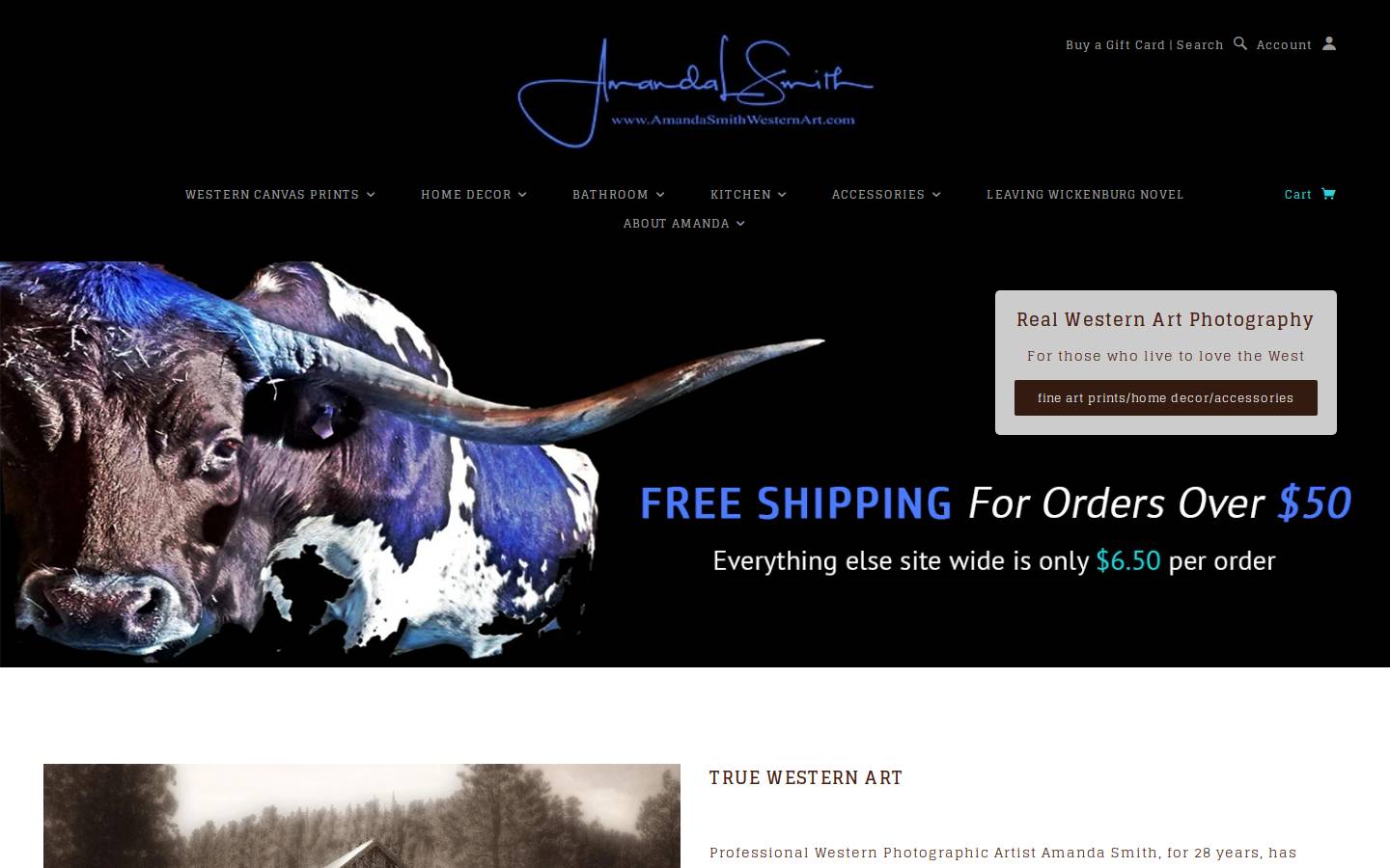 amandasmithwesternart.com homepage screenshot