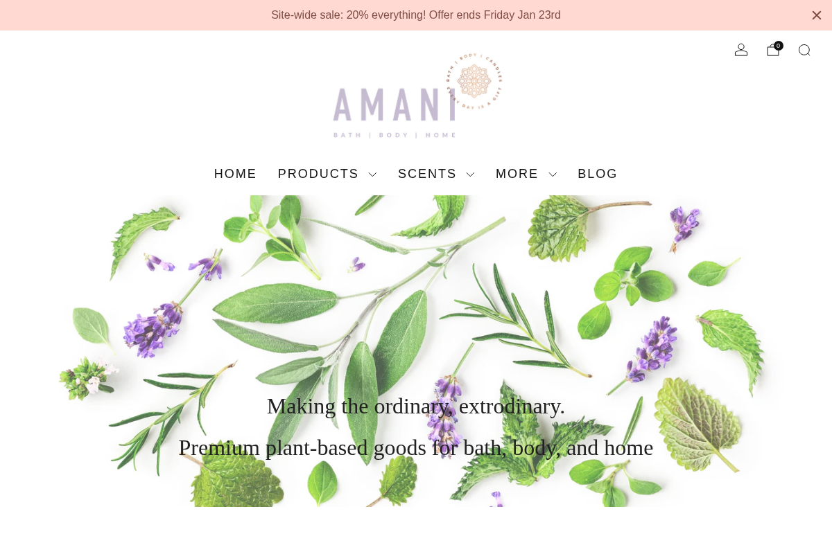 Amani Soaps homepage screenshot