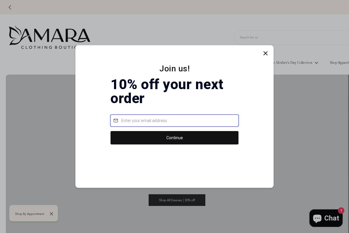 amaraclothingboutique.com homepage screenshot