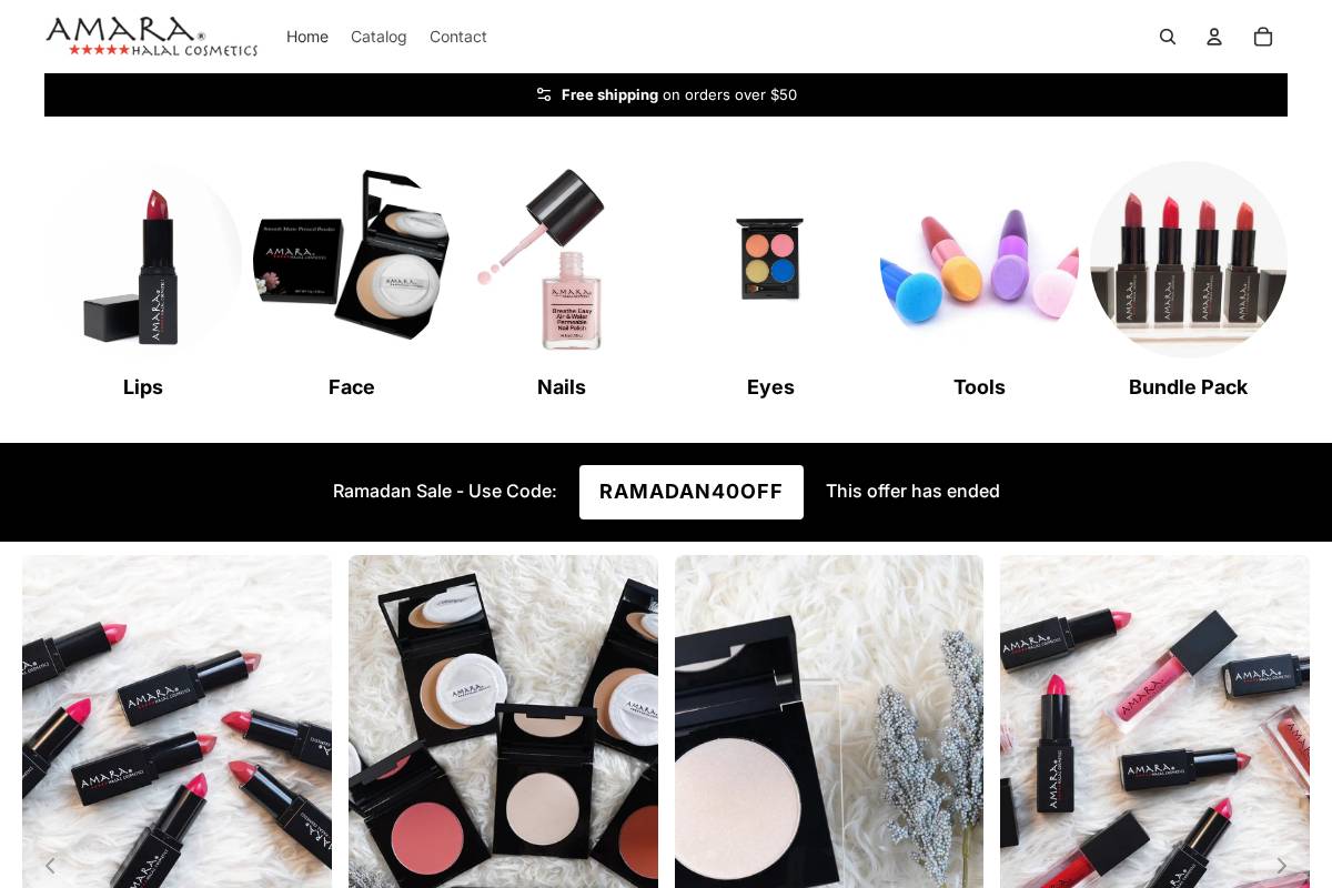 amaracosmetics.com homepage screenshot