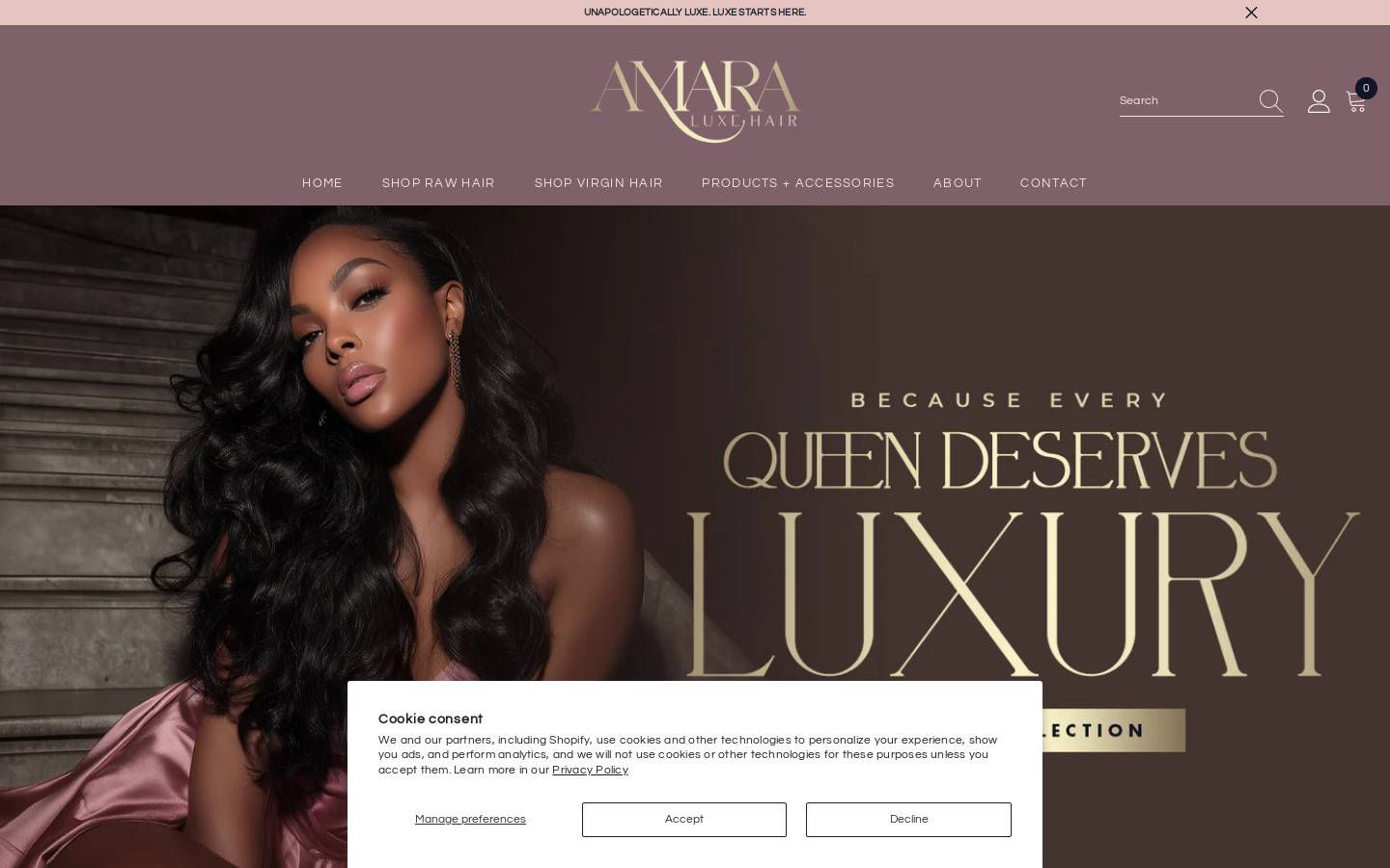 amaraluxehair.com homepage screenshot