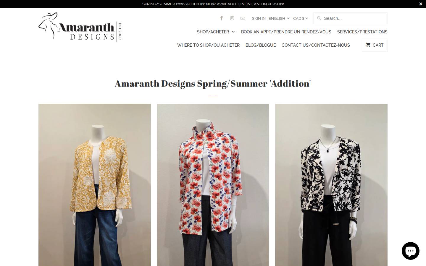 amaranthdesigns.ca homepage screenshot