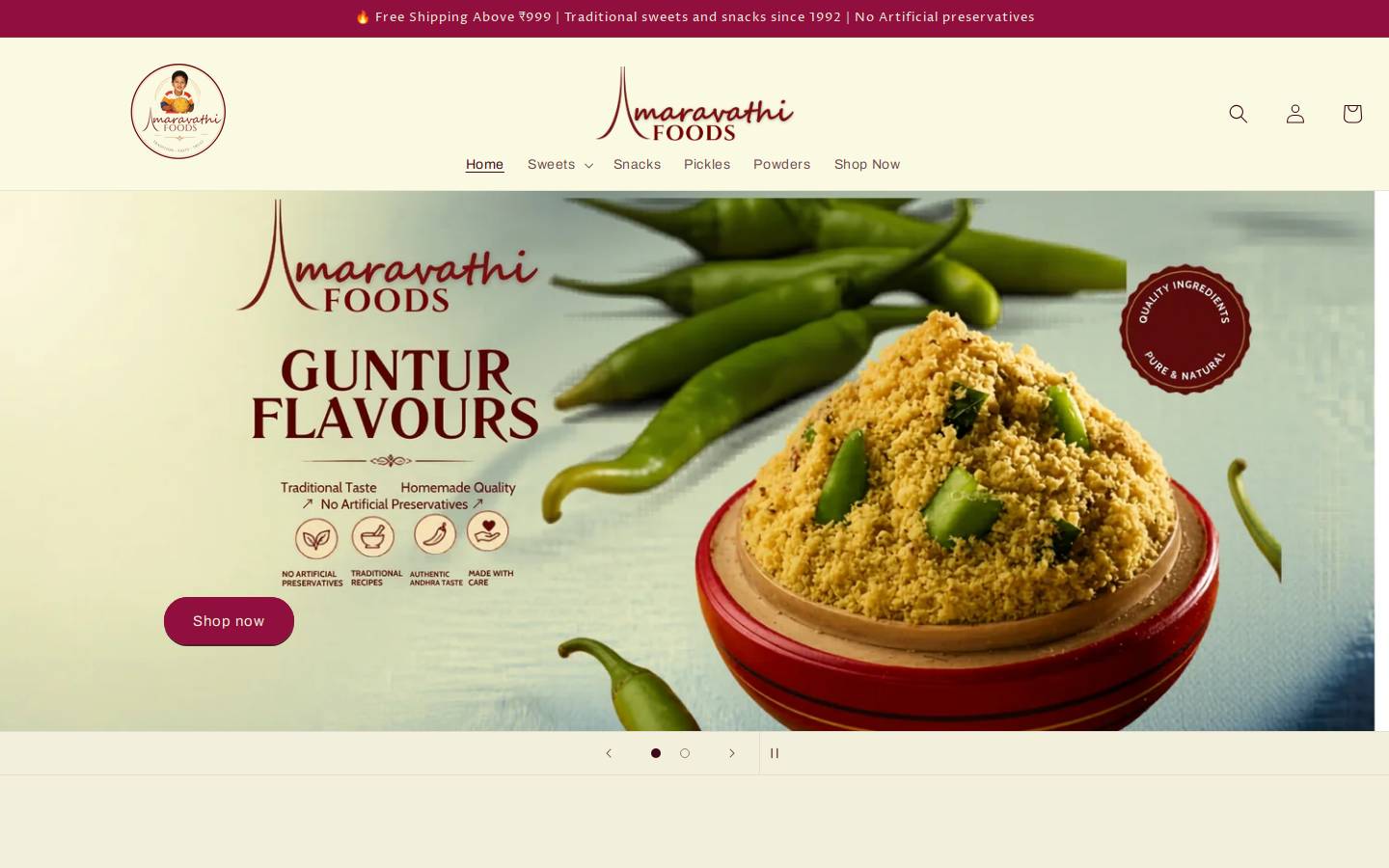 amaravathifoods.in homepage screenshot