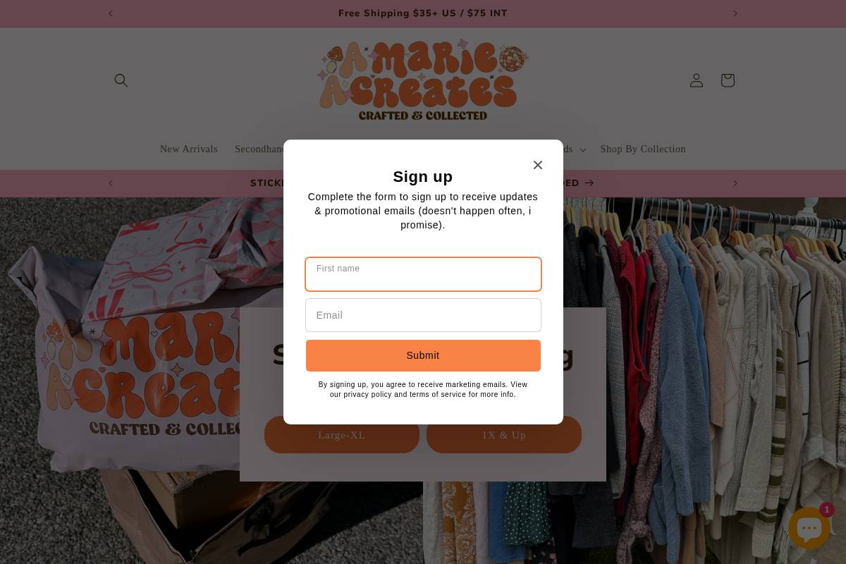 amarieacreates.com homepage screenshot