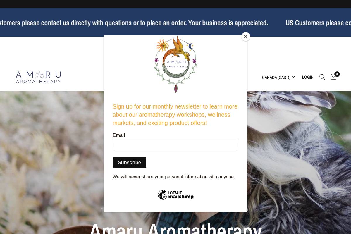 amaruaromatherapy.com homepage screenshot
