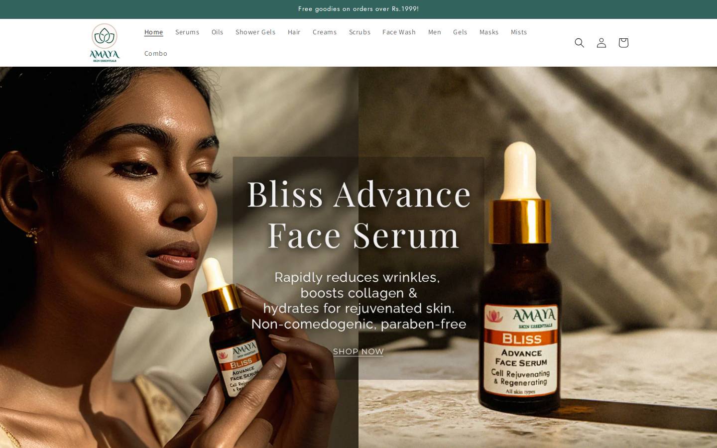 amayaskinessentials.com homepage screenshot