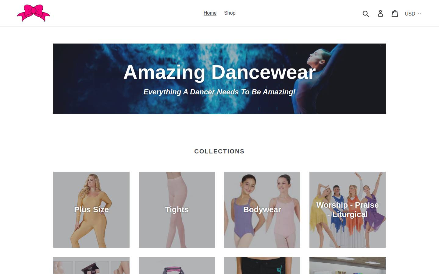 amazingdanceweartoo.com homepage screenshot