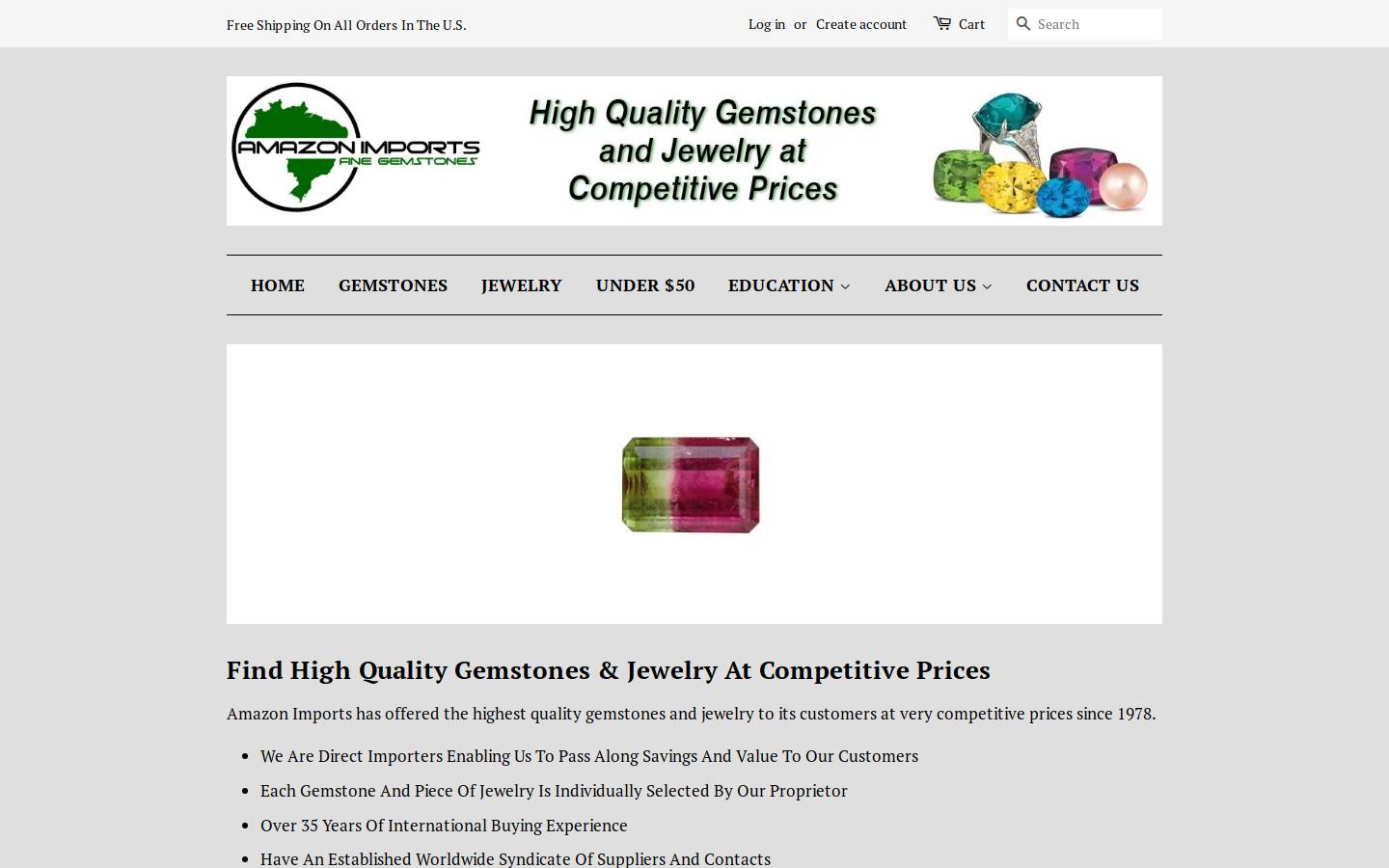 amazonimportsgems.com homepage screenshot