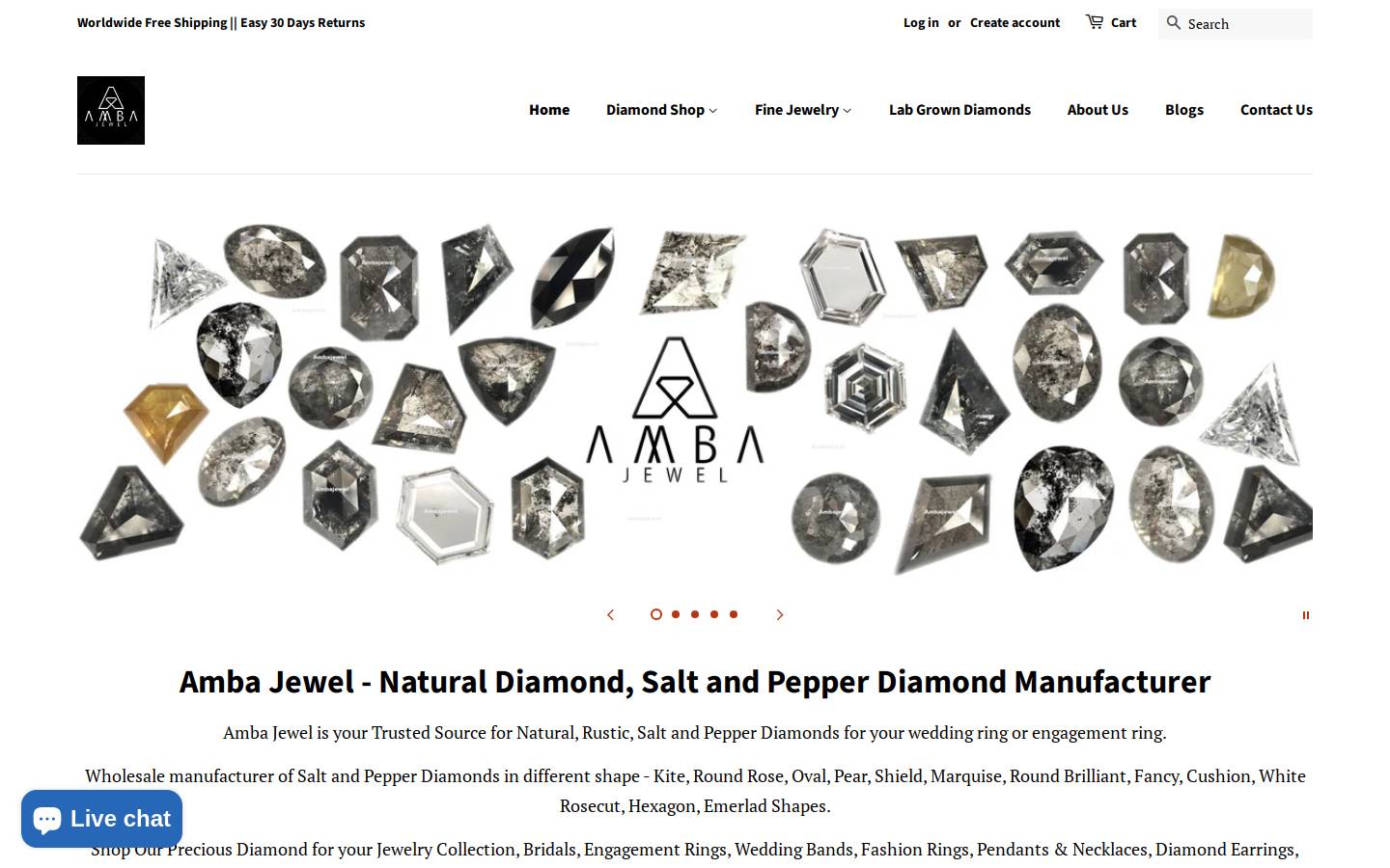 ambajewel.com homepage screenshot
