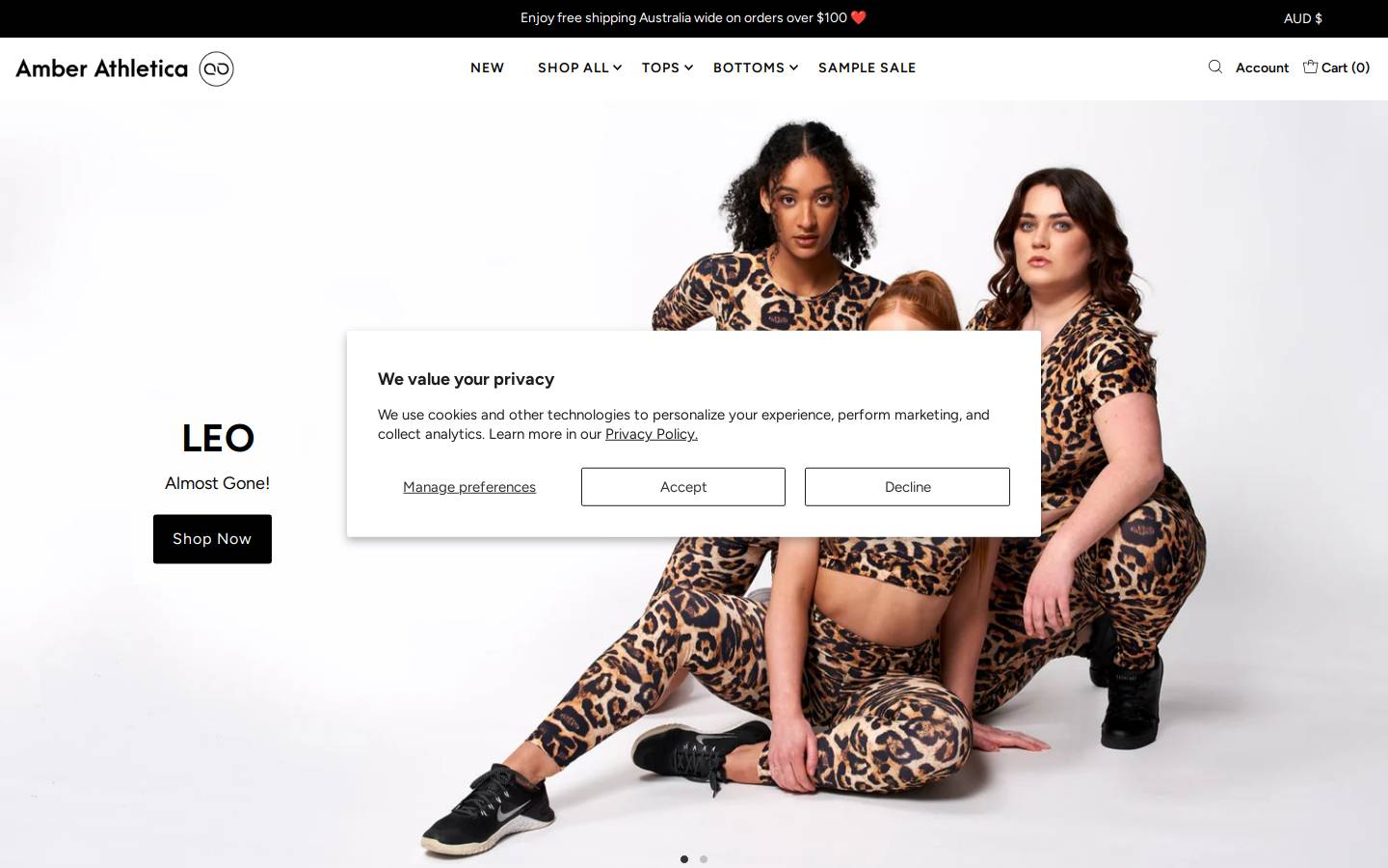 amberathletica.com homepage screenshot