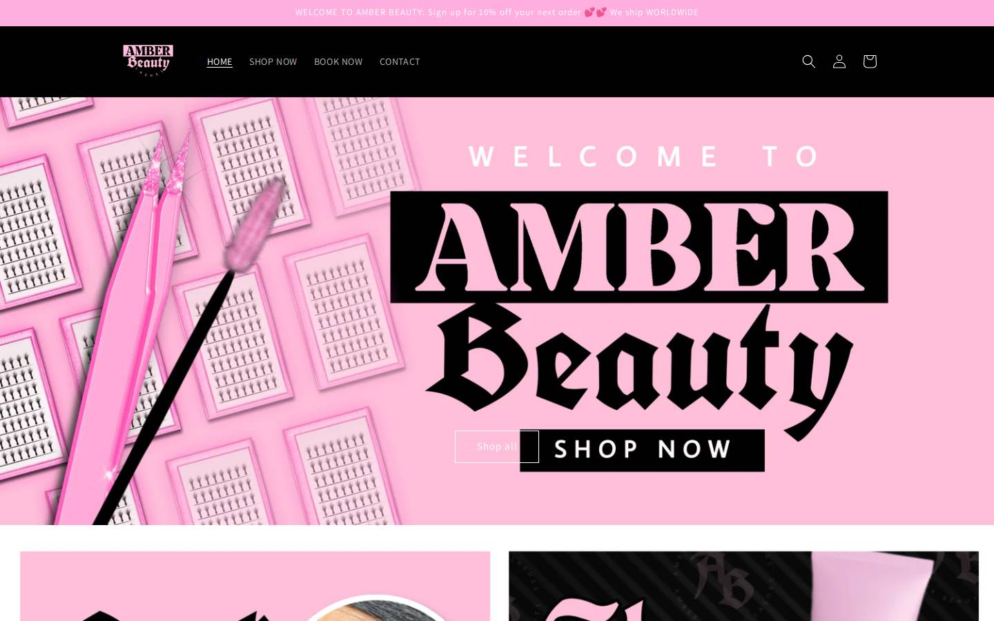 amberbeautylashes.com homepage screenshot
