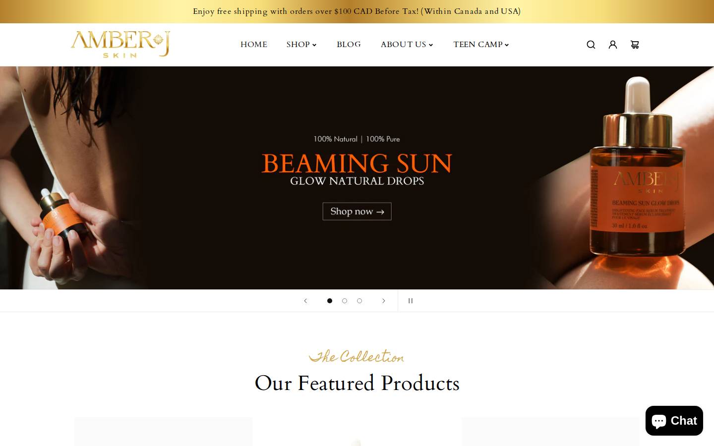 amberjskin.com homepage screenshot