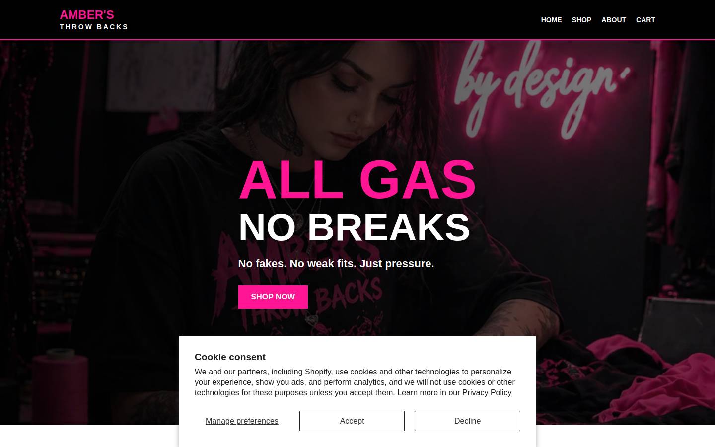 ambersthrowbacks.com homepage screenshot
