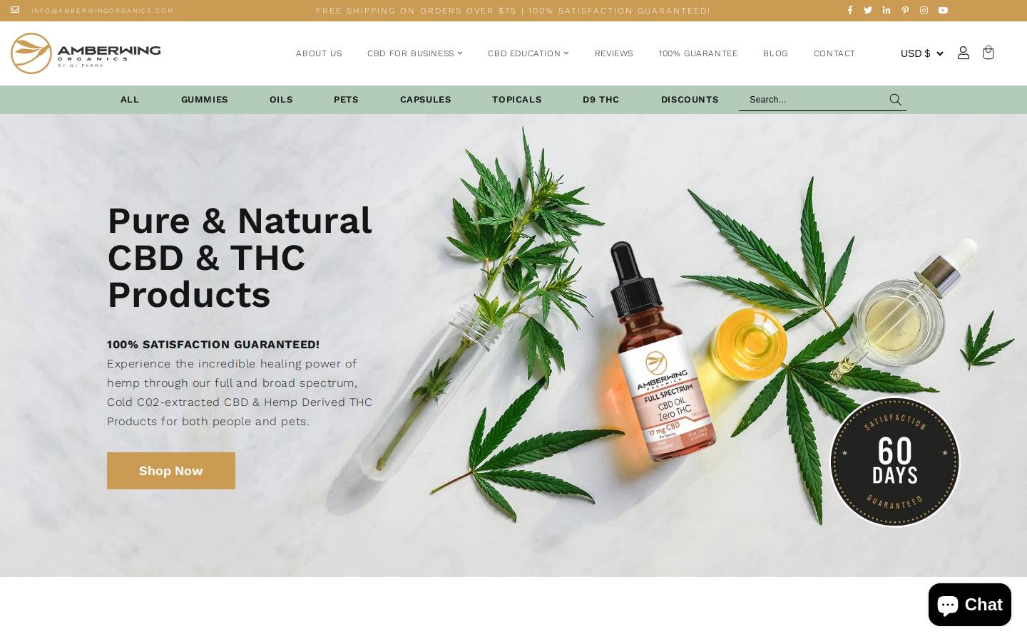amberwingcbd.com homepage screenshot