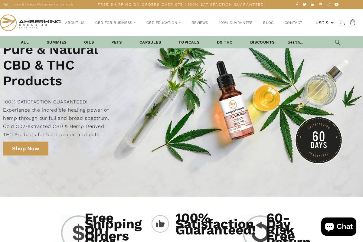 Amberwing Organics homepage screenshot