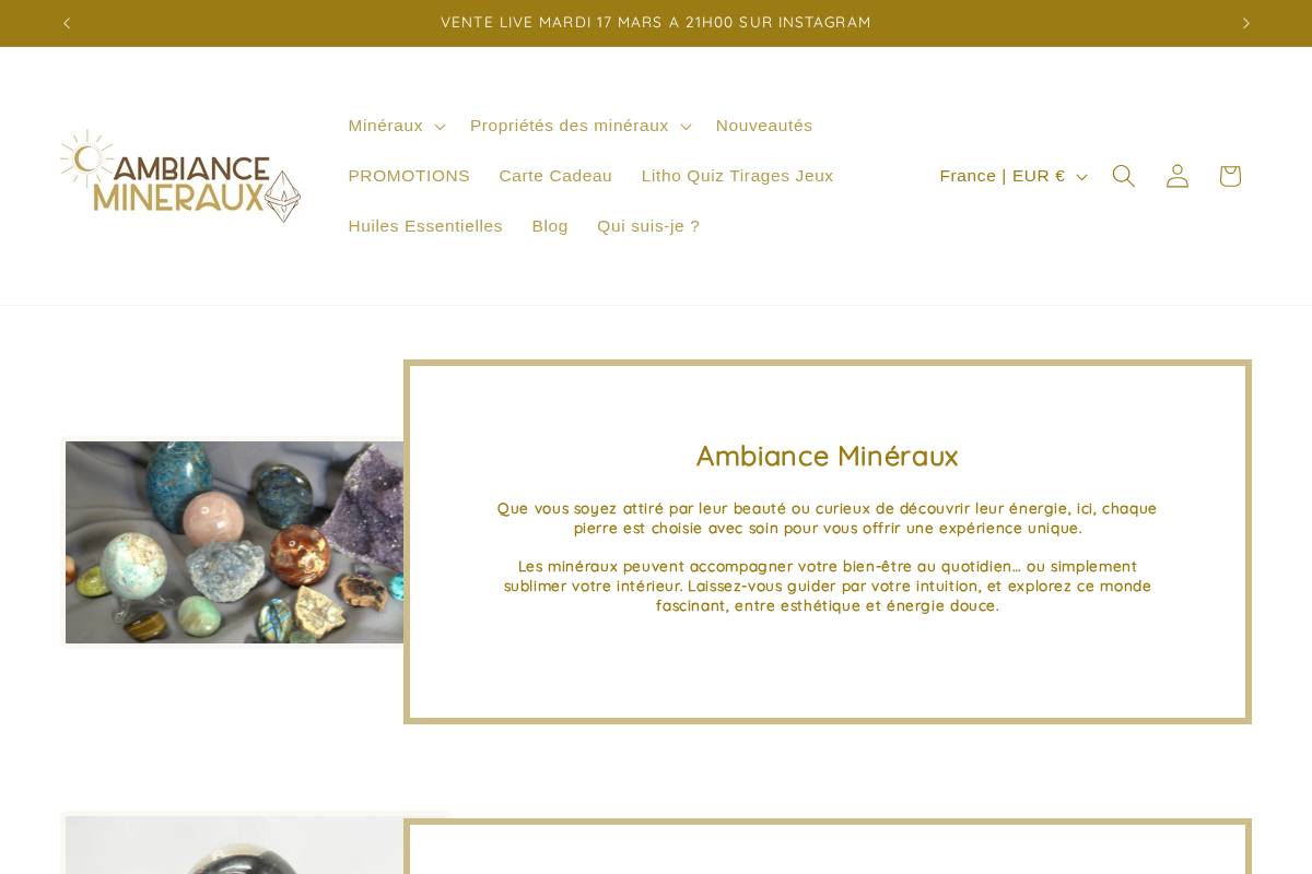 Ambiance Minéraux homepage screenshot