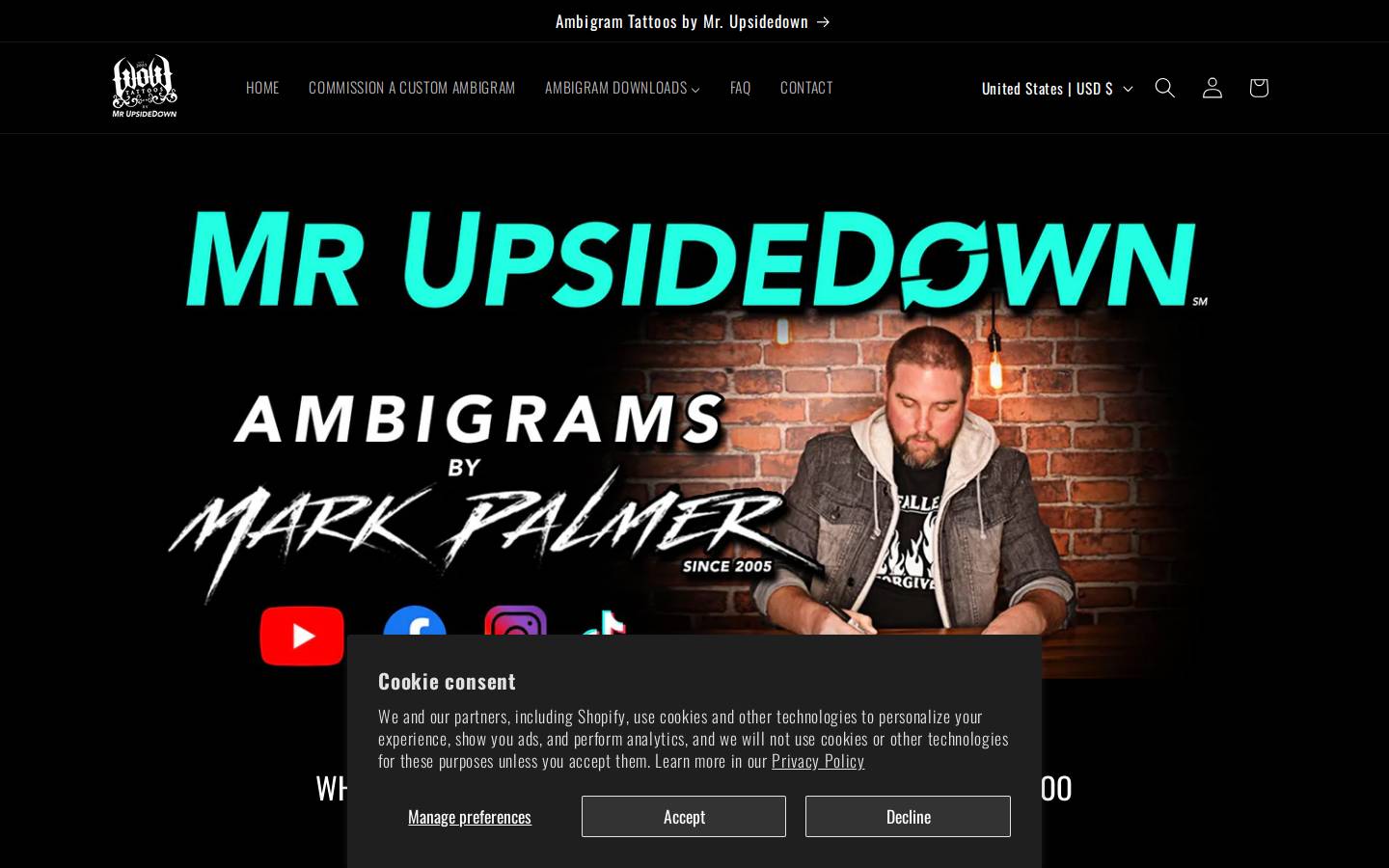 ambigramtattoos.com homepage screenshot