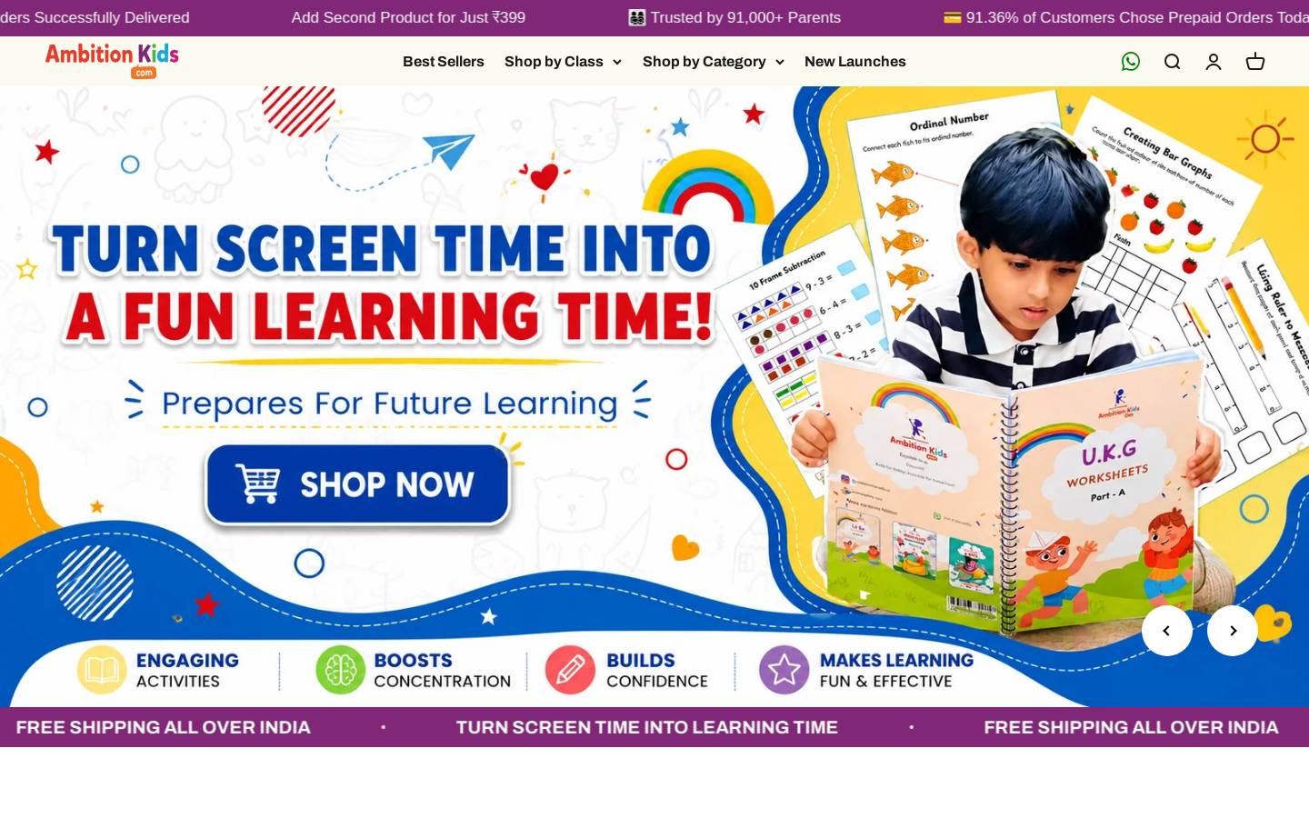 ambitionkids.com homepage screenshot