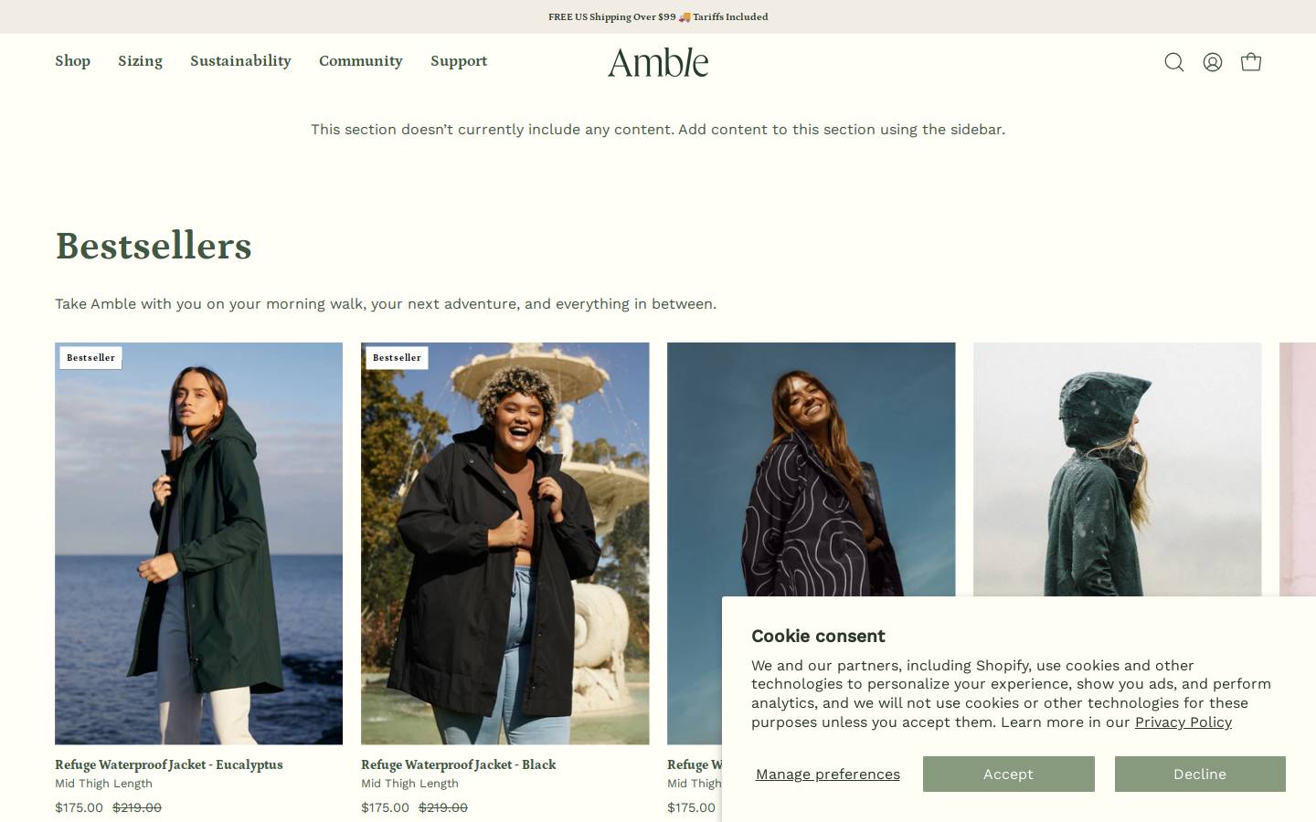 ambleoutdoor.com homepage screenshot