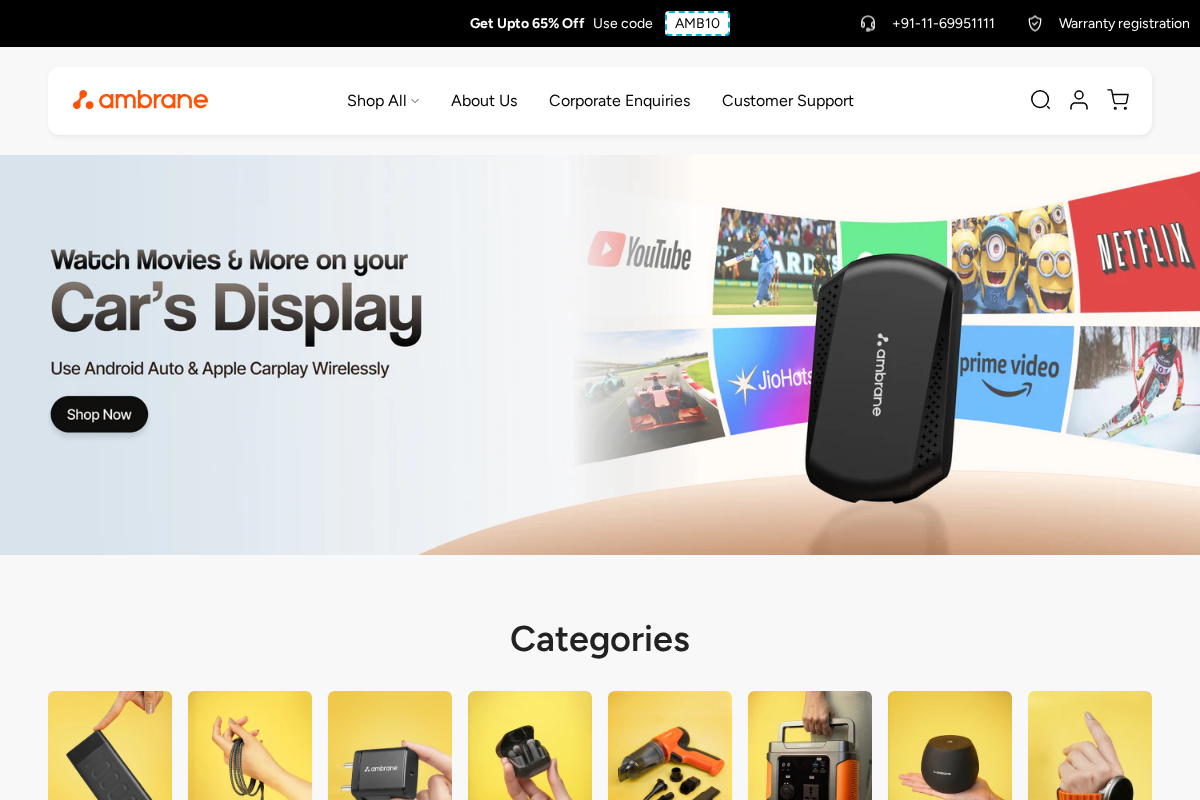 ambraneindia.com homepage screenshot