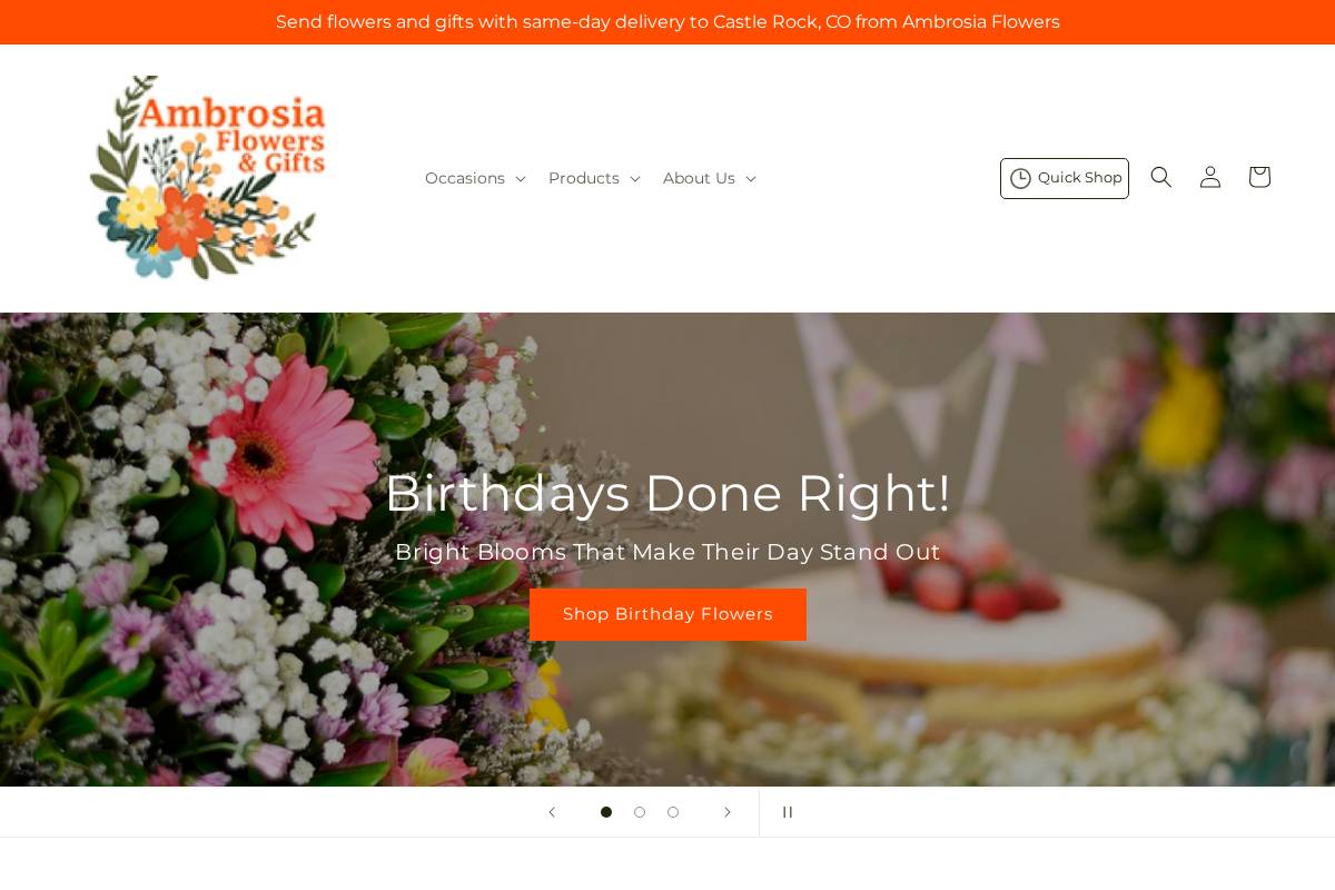ambrosiaflowersco.com homepage screenshot