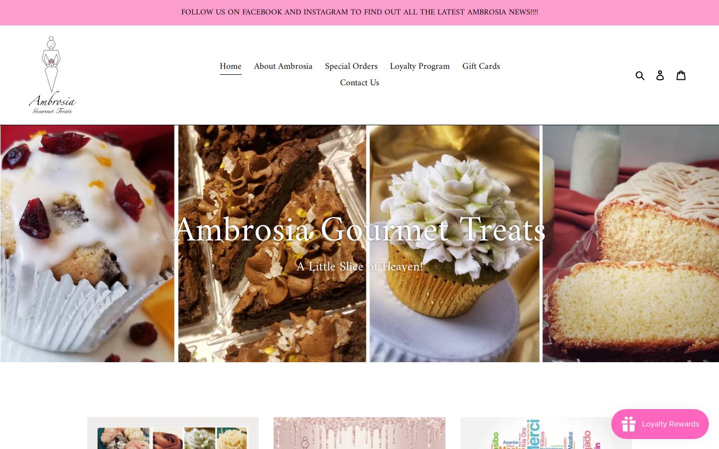 ambrosiagourmettreats.com homepage screenshot