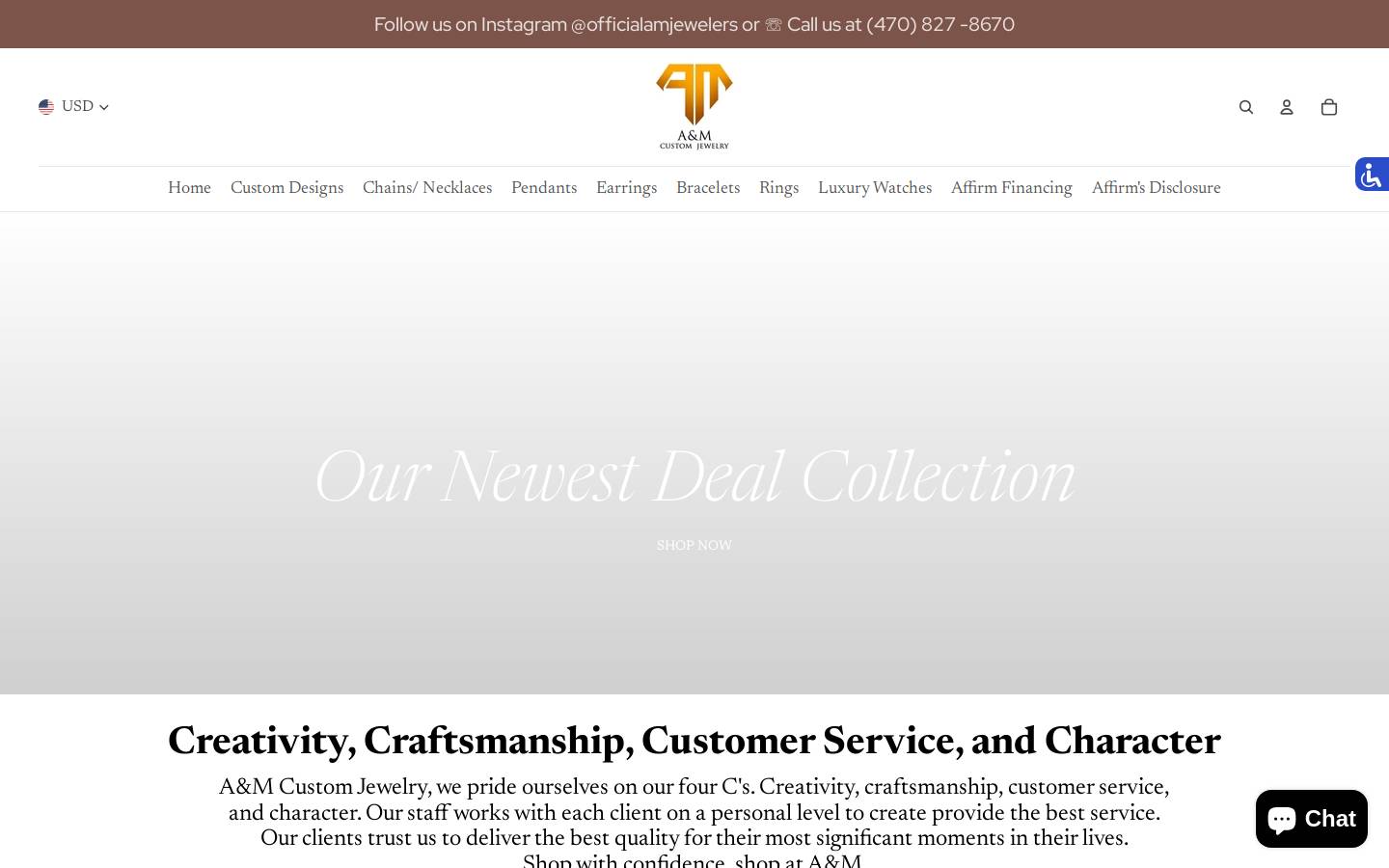 amcustomjewelry.com homepage screenshot