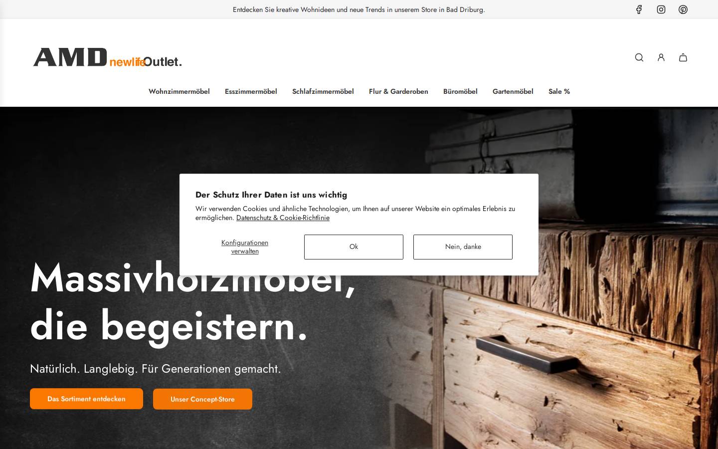 AMD Möbel | newLife Outlet homepage screenshot