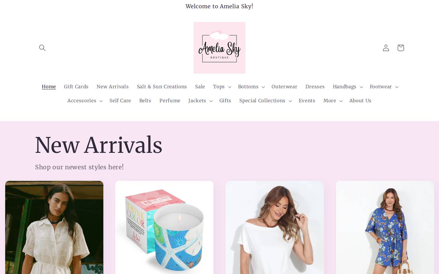 ameliaskyboutique.com homepage screenshot