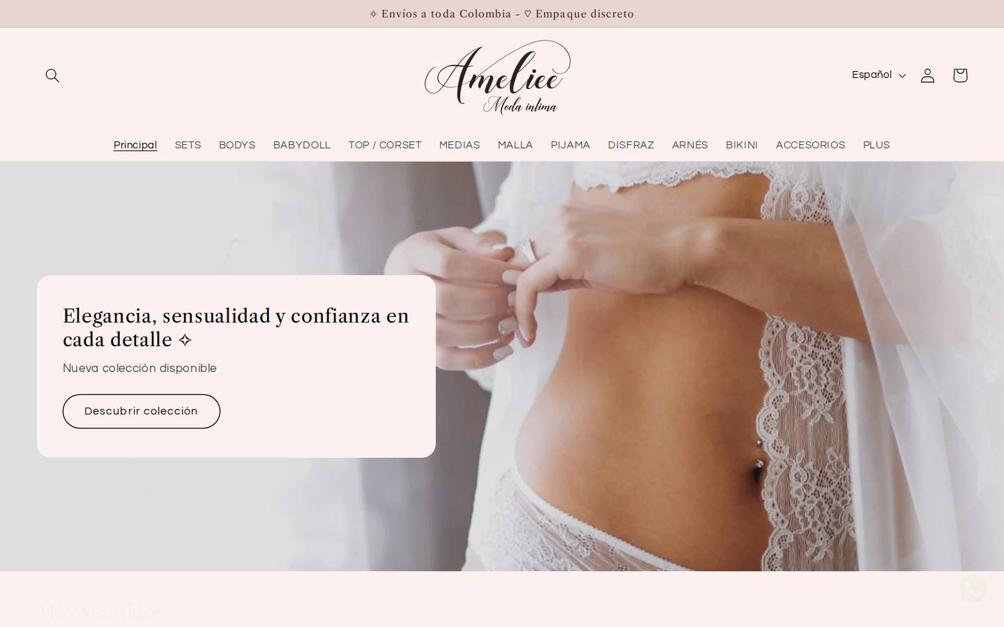 amelieemodaintima.com homepage screenshot