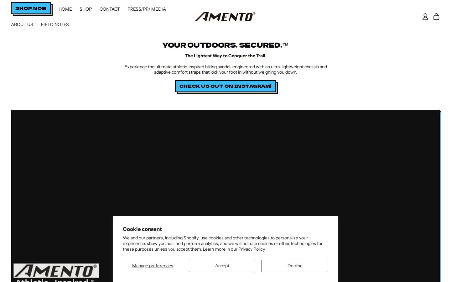 amentofootwear.com homepage screenshot